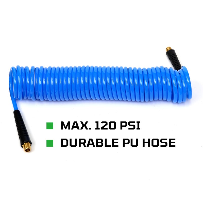 DYNAMIC POWER 25 Feet PU Recoil Air Hose With 1/4" MNPT Swivel Ends And Bend Restrictor Fittings (120 PSI) - Image 5